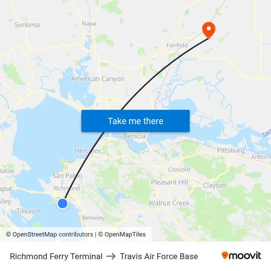 Richmond Ferry Terminal to Travis Air Force Base map