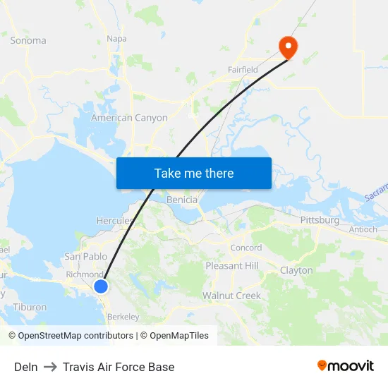 Deln to Travis Air Force Base map