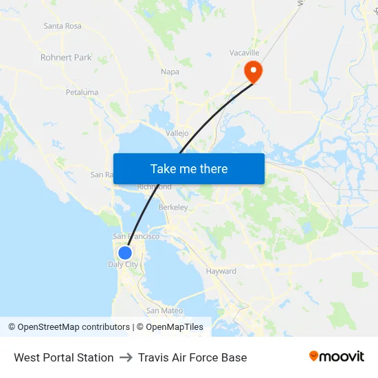 West Portal Station to Travis Air Force Base map