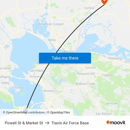 Powell St & Market St to Travis Air Force Base map