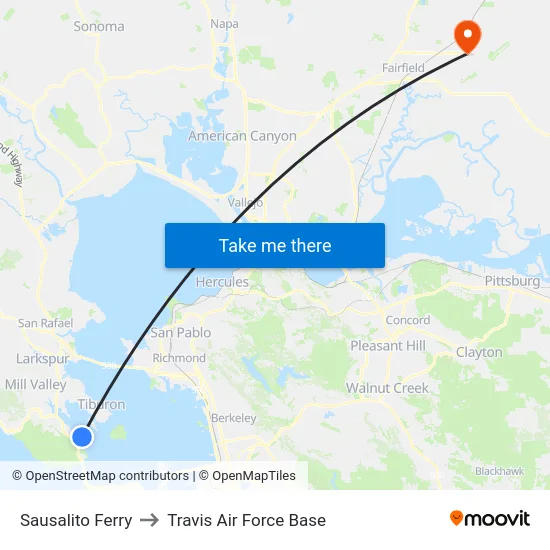 Sausalito Ferry to Travis Air Force Base map