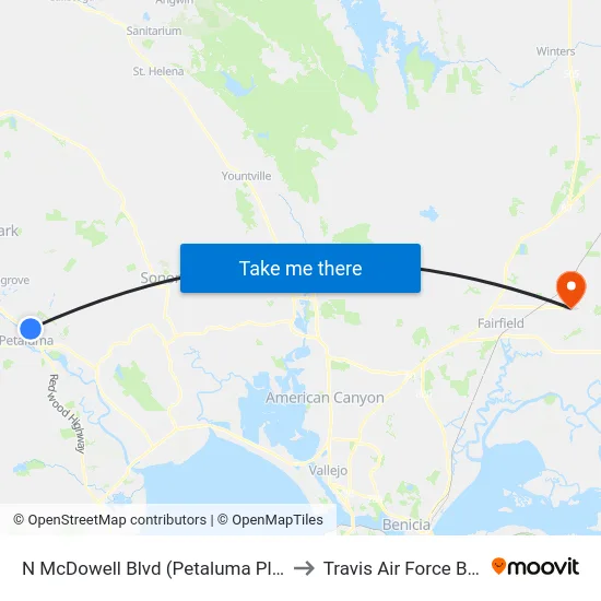 N McDowell Blvd (Petaluma Plaza) to Travis Air Force Base map