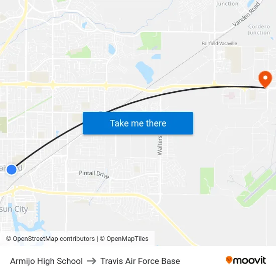 Armijo High School to Travis Air Force Base map