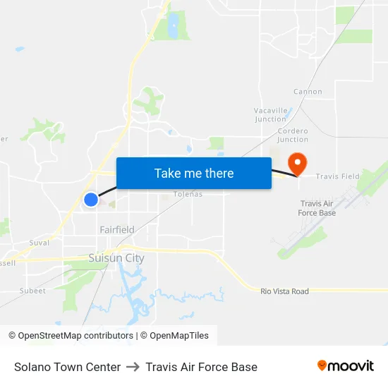Solano Town Center to Travis Air Force Base map