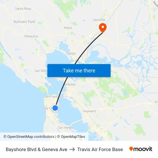 Bayshore Blvd & Geneva Ave to Travis Air Force Base map
