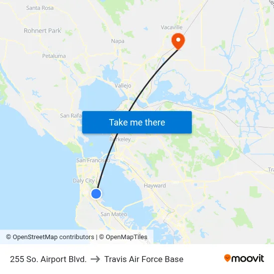 255 So. Airport Blvd. to Travis Air Force Base map