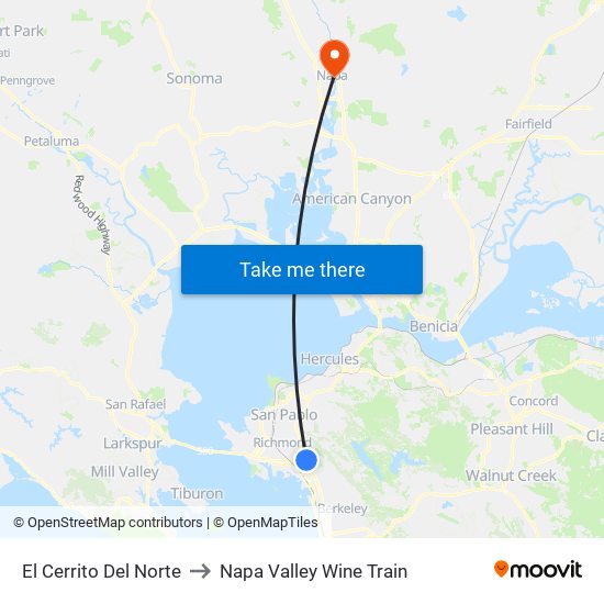 El Cerrito Del Norte to Napa Valley Wine Train map