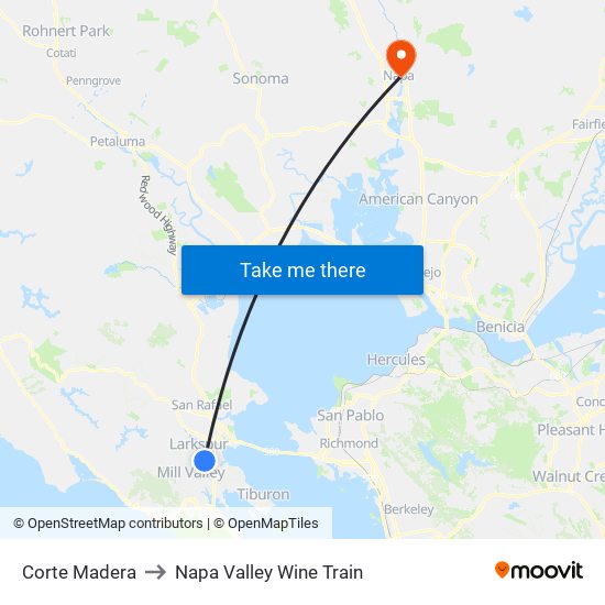 Corte Madera to Napa Valley Wine Train map