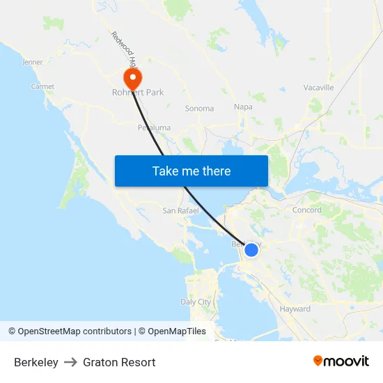 Berkeley to Graton Resort map