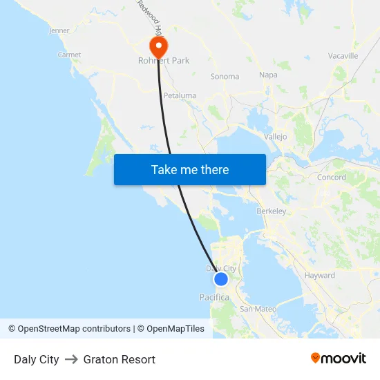 Daly City to Graton Resort map