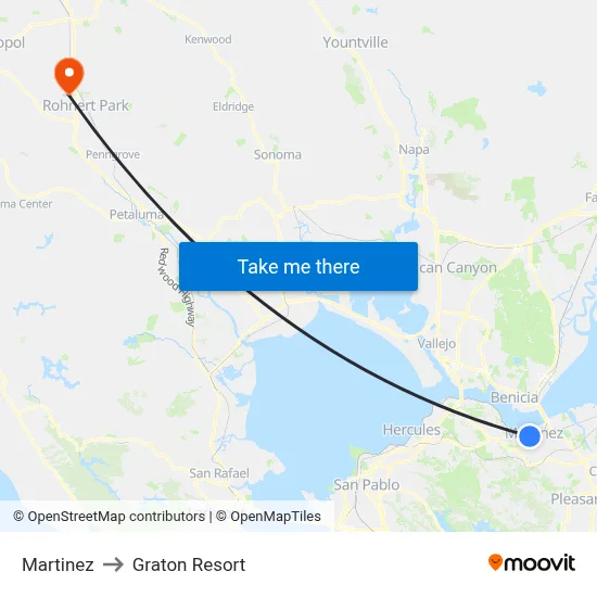 Martinez to Graton Resort map