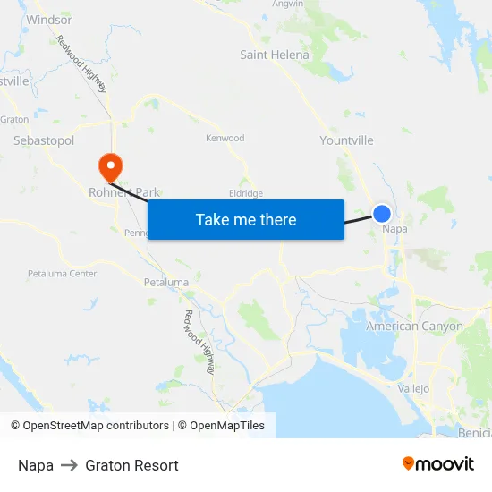 Napa to Graton Resort map