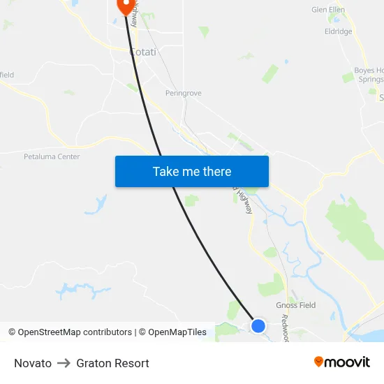Novato to Graton Resort map