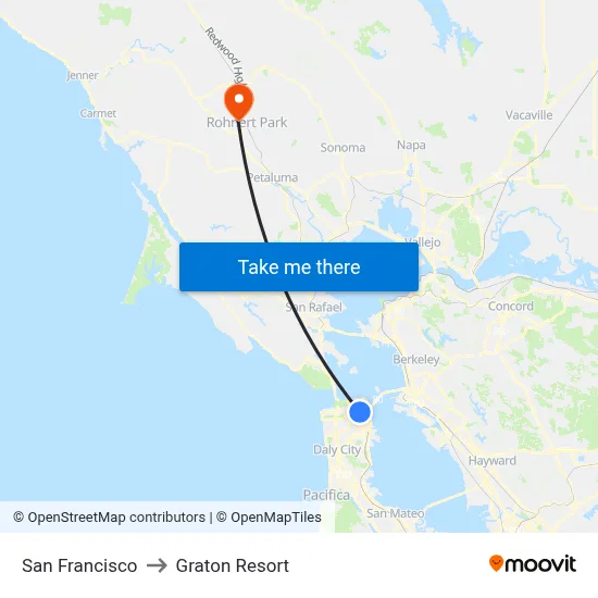 San Francisco to Graton Resort map