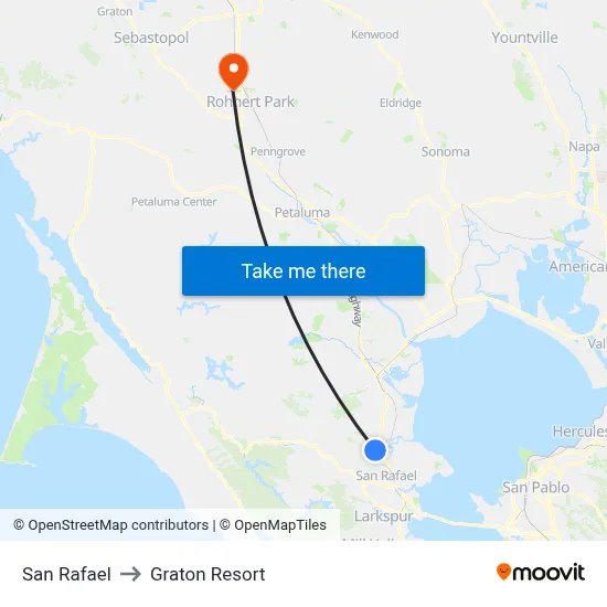 San Rafael to Graton Resort map