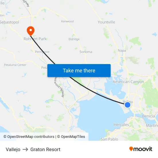 Vallejo to Graton Resort map