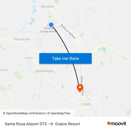 Santa Rosa Airport STS to Graton Resort map
