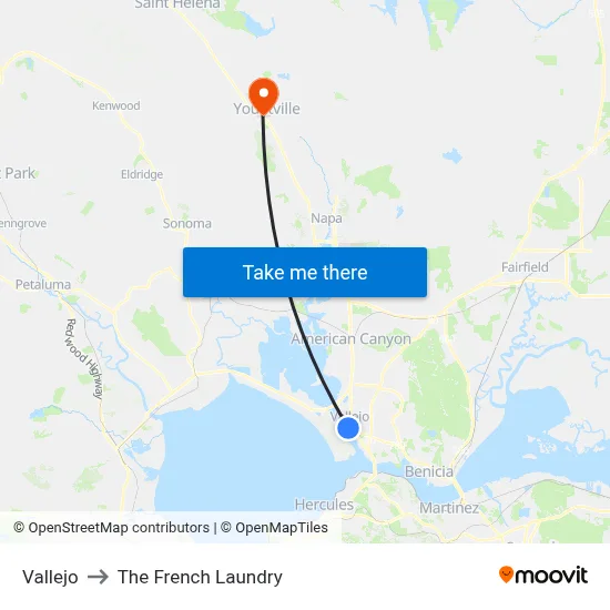Vallejo to The French Laundry map
