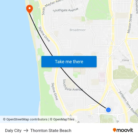 Daly City to Thornton State Beach map