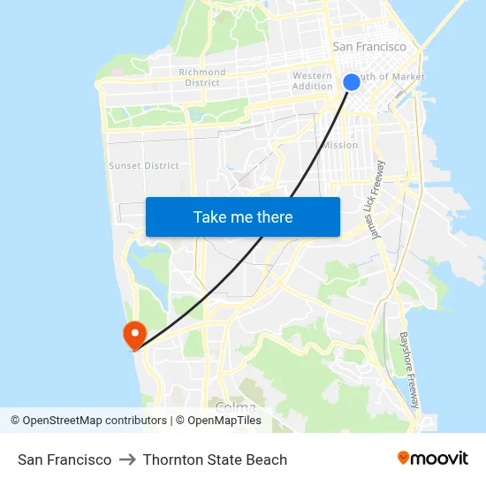 San Francisco to Thornton State Beach map