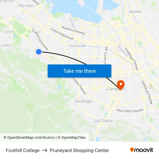 Foothill College to Pruneyard Shopping Center map