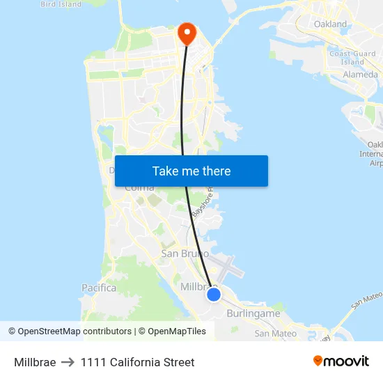 Millbrae to 1111 California Street map
