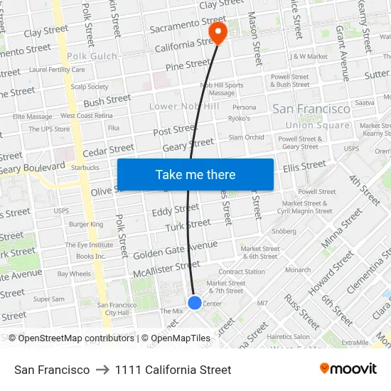 San Francisco to 1111 California Street map