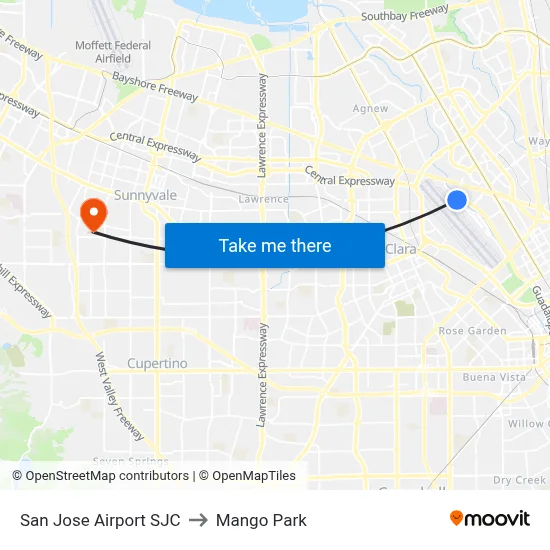 San Jose Airport SJC to Mango Park map