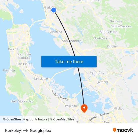 Berkeley to Googleplex map
