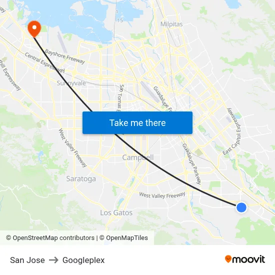 San Jose to Googleplex map