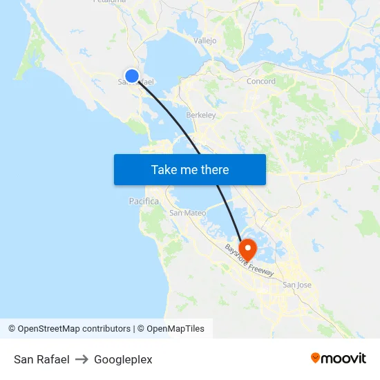 San Rafael to Googleplex map