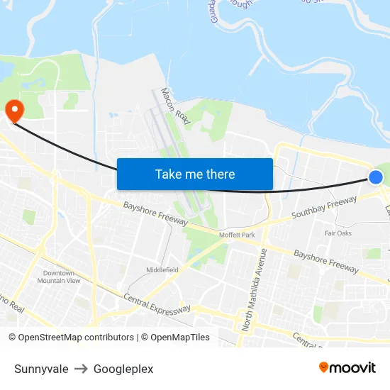 Sunnyvale to Googleplex map