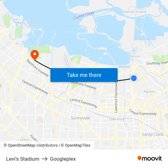 Levi's Stadium to Googleplex map