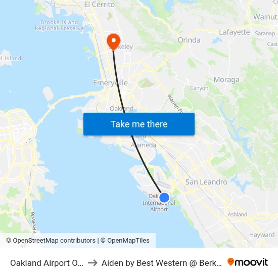 Oakland Airport OAK to Aiden by Best Western @ Berkeley map