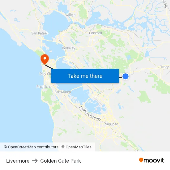 Livermore to Golden Gate Park map