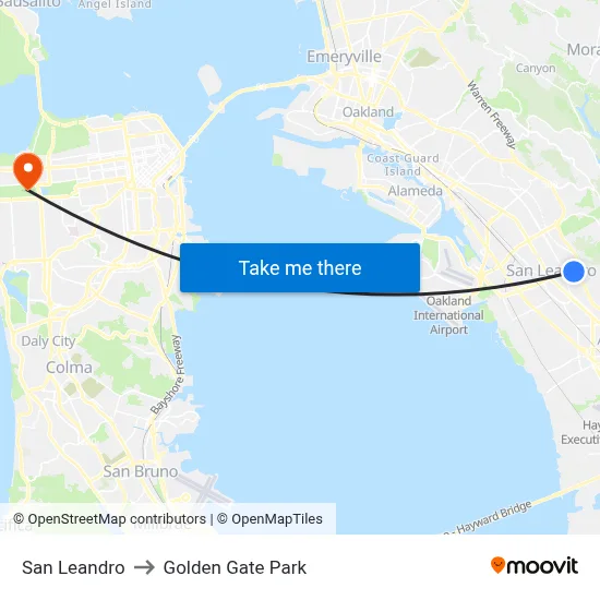 San Leandro to Golden Gate Park map