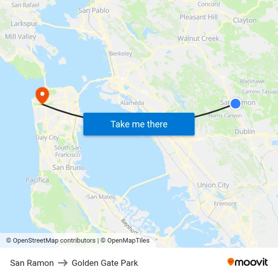 San Ramon to Golden Gate Park map