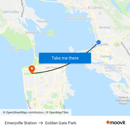 Emeryville Station to Golden Gate Park map