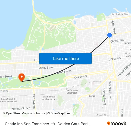 Castle Inn San Francisco to Golden Gate Park map