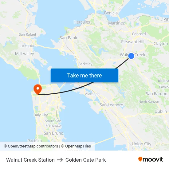 Walnut Creek Station to Golden Gate Park map