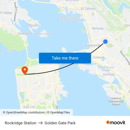Rockridge Station to Golden Gate Park map