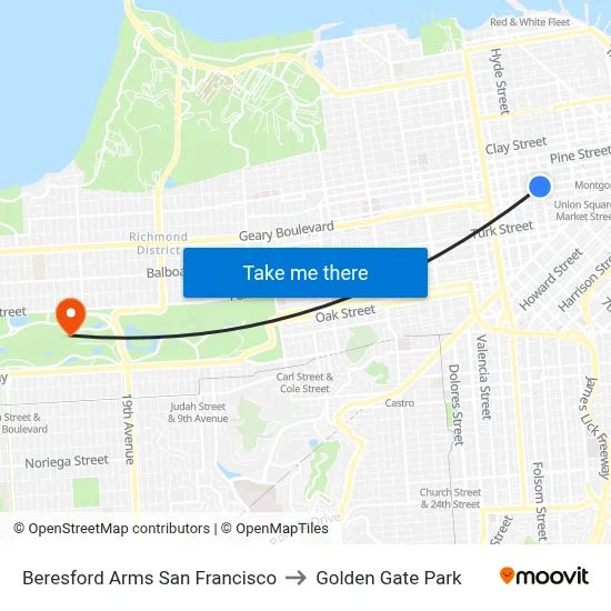 Beresford Arms San Francisco to Golden Gate Park map