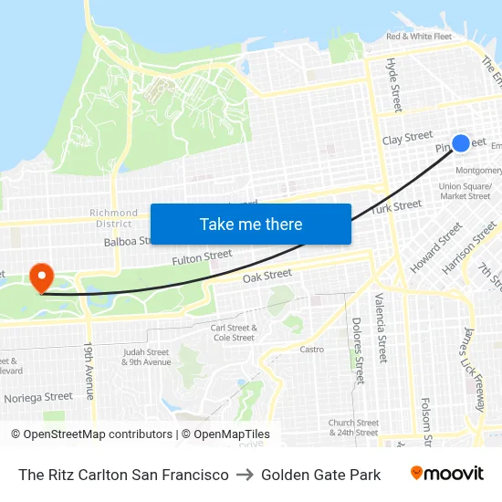 The Ritz Carlton San Francisco to Golden Gate Park map