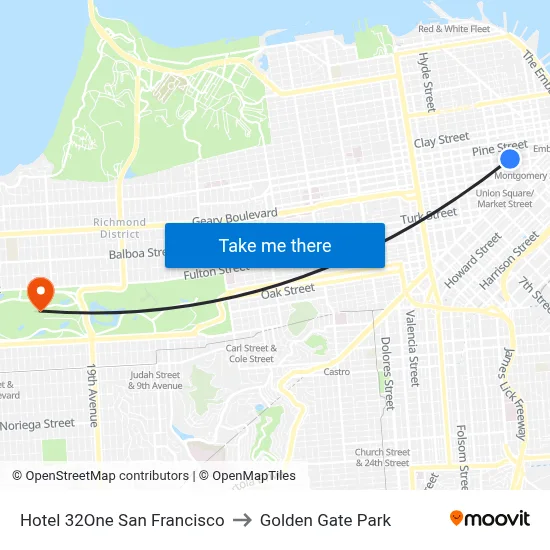 Hotel 32One San Francisco to Golden Gate Park map