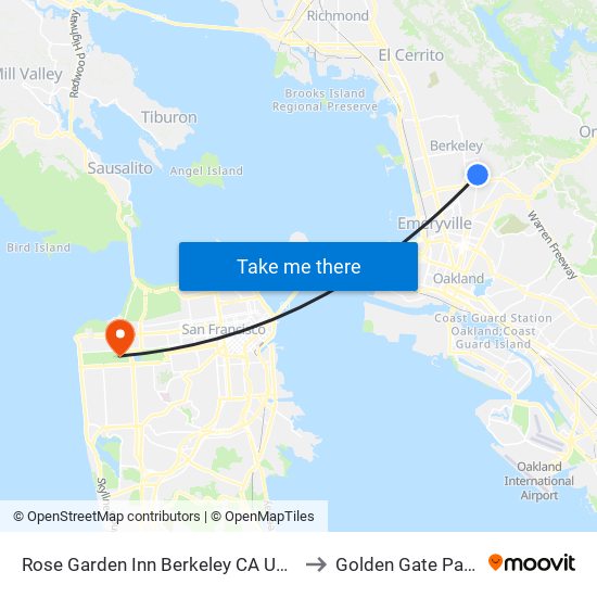 Rose Garden Inn Berkeley CA USA to Golden Gate Park map