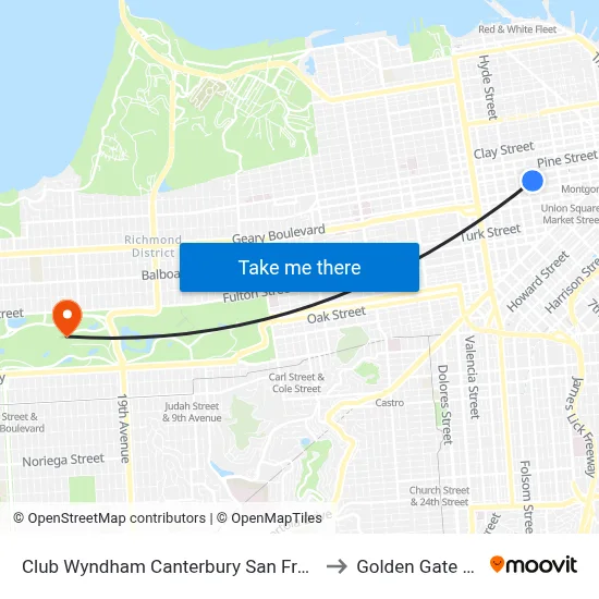 Club Wyndham Canterbury San Francisco to Golden Gate Park map