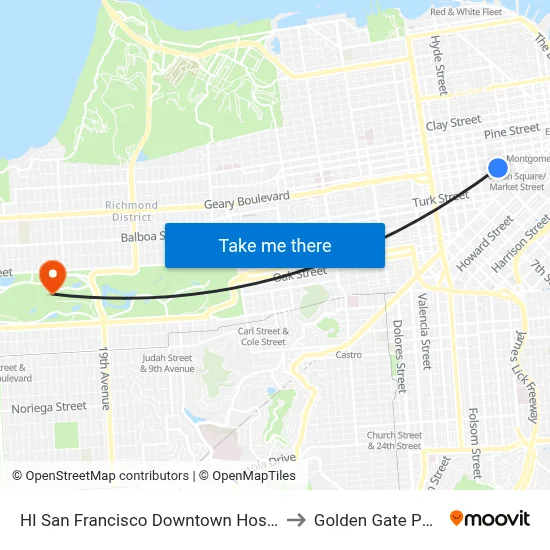 HI San Francisco Downtown Hostel to Golden Gate Park map