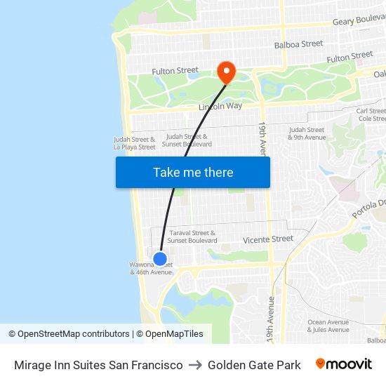 Mirage Inn Suites San Francisco to Golden Gate Park map