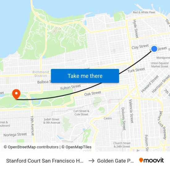 Stanford Court San Francisco Hotel to Golden Gate Park map