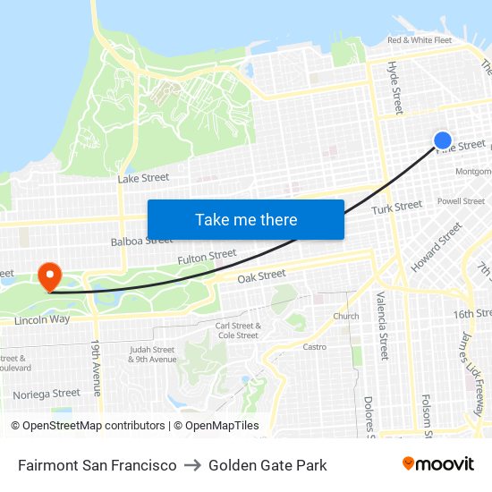 Fairmont San Francisco to Golden Gate Park map